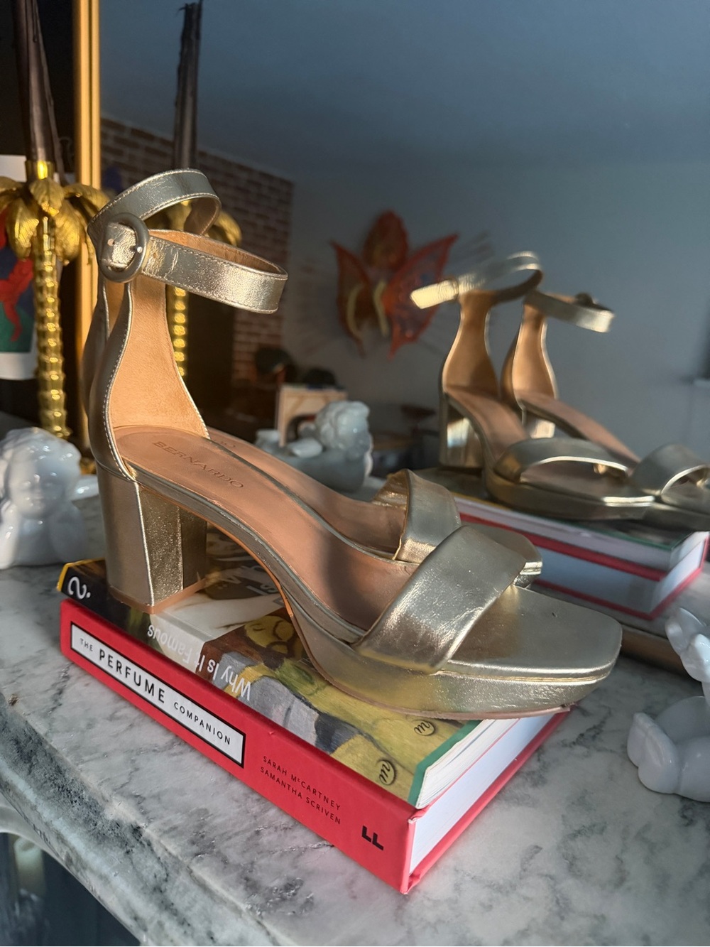 MADE IN BRAZIL BERNARDO Metallic Gold Block-Heel Ankle Strap Sandal